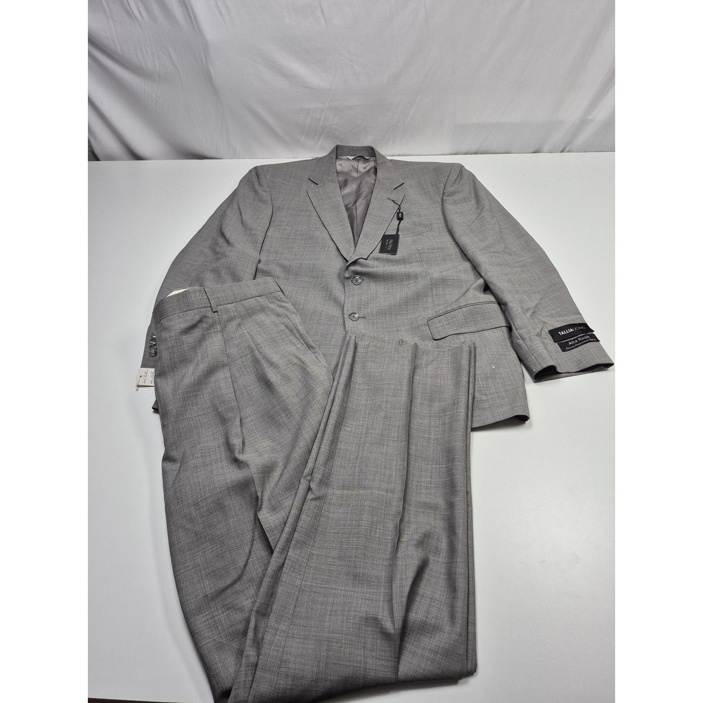 Tallia Uomo Suit Mens 48R Gray Check Wool Super 100s 2 Piece 43x36 NWT FLAW